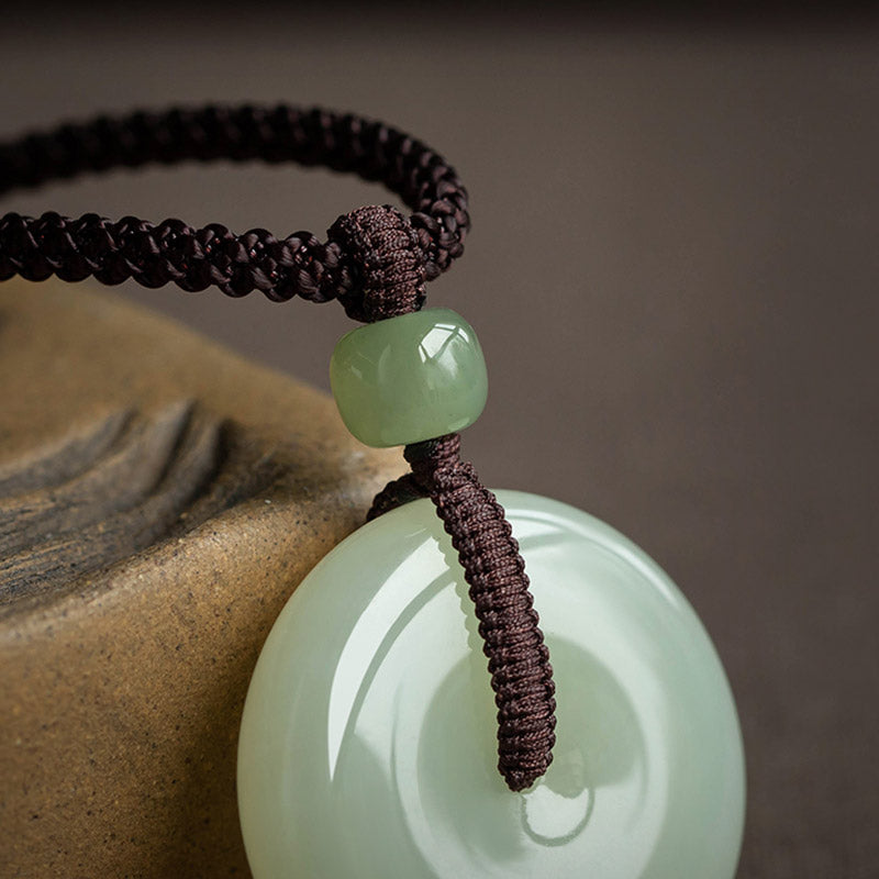 EverestArtstudios Natural Round Jade Peace Buckle Luck Prosperity Necklace Pendant