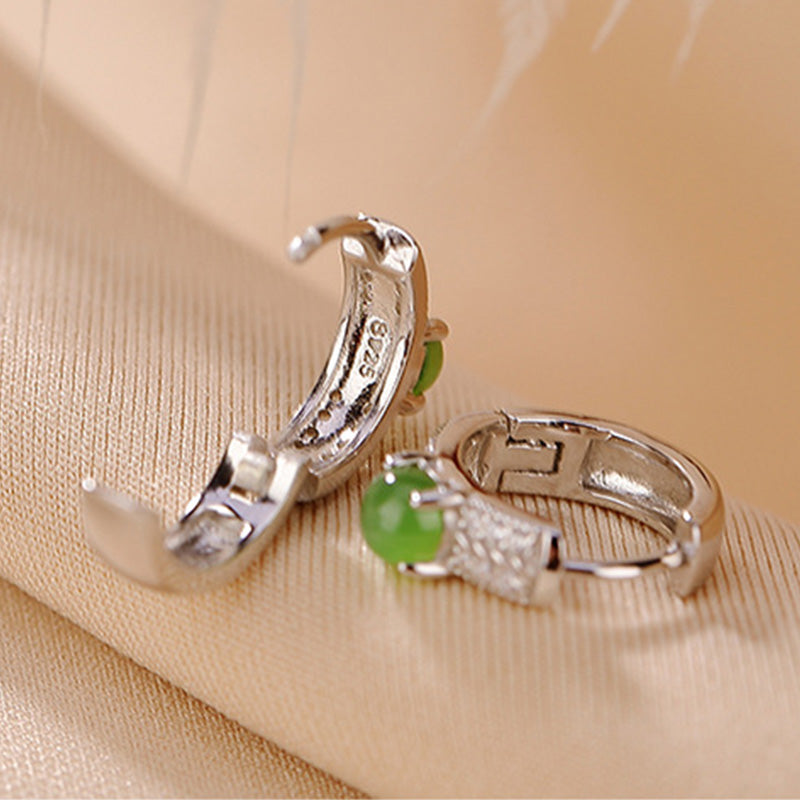 EverestArtstudios 925 Sterling Silver Round Cyan Jade Success Stud Earrings