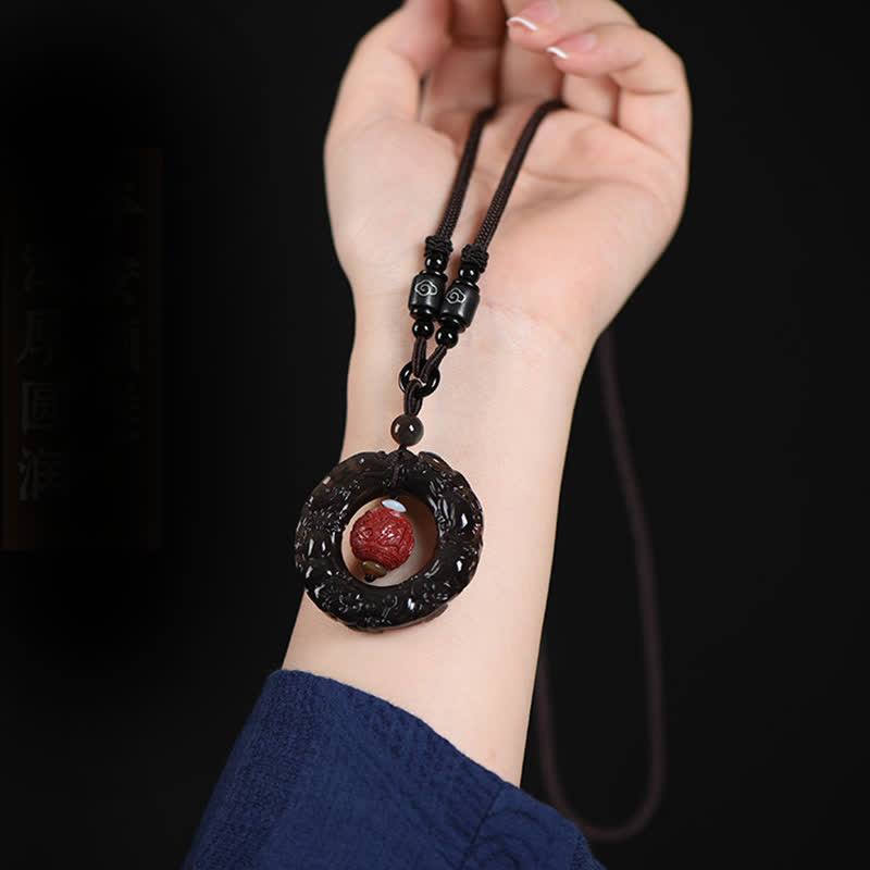 EverestArtstudios FengShui Natural Rainbow Obsidian PiXiu Cinnabar Healing Necklace Pendant