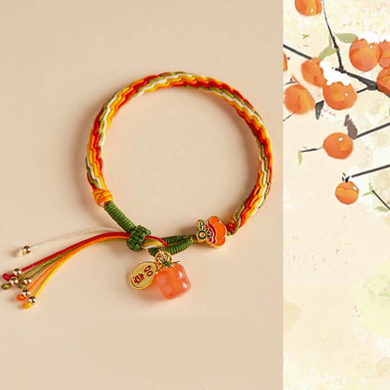EverestArtStudios Persimmon Red Agate Strength Reincarnation Knot Braid String Bracelet