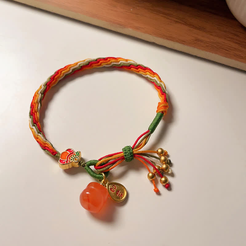 EverestArtStudios Persimmon Red Agate Strength Reincarnation Knot Braid String Bracelet