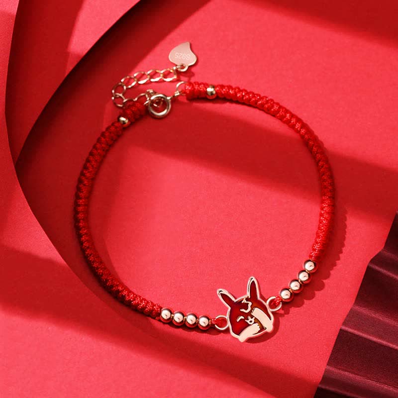EverestArtStudios 925 Sterling Silver Chinese Zodiac Luck Faith Discolor Red String Bracelet
