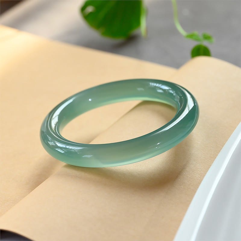 EverestArtstudios Natural Green Chalcedony Strength Bangle Bracelet