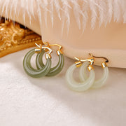 EverestArtstudios Round Jade Cyan Jade Prosperity Luck Drop Earrings