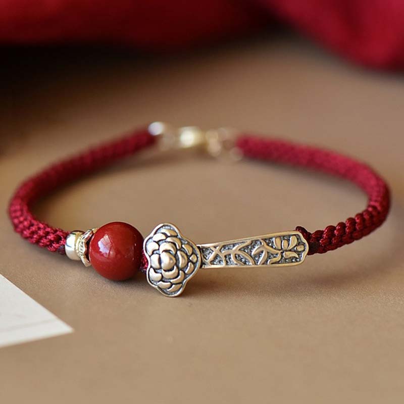 EverestArtStudios 925 Sterling Silver Cinnabar Blessing String Bracelet