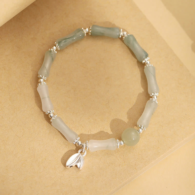 EverestArtstudios 925 Sterling Silver Natural Tianshan Jade Bamboo Charm Luck Bracelet