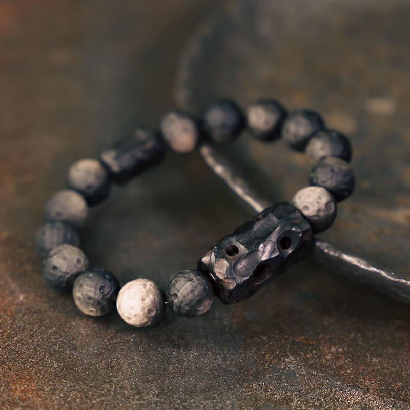 EverestArtstudios Silver Sheen Obsidian Ebony Wood Soothing Bracelet
