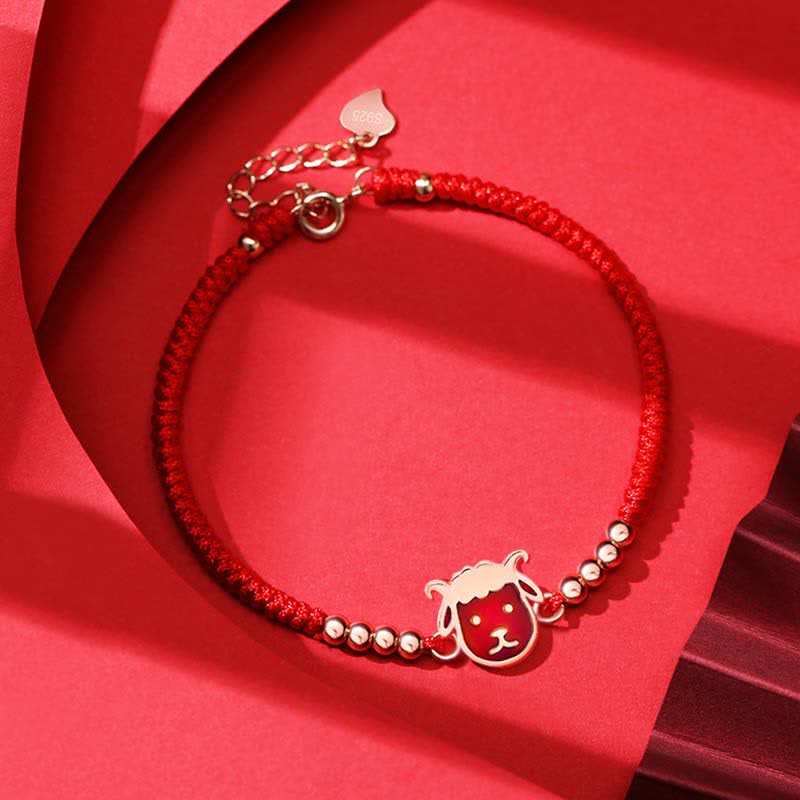 EverestArtStudios 925 Sterling Silver Chinese Zodiac Luck Faith Discolor Red String Bracelet