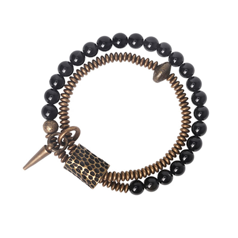 EverestArtstudios Rainbow Obsidian Copper Inner Peace Healing Double Layer Bracelet