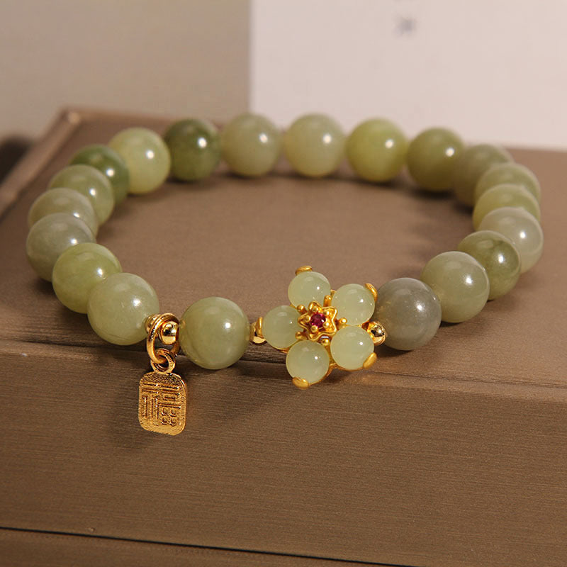 EverestArtStudios Green Jade Blossom Fu Symbol Fortune Bracelet