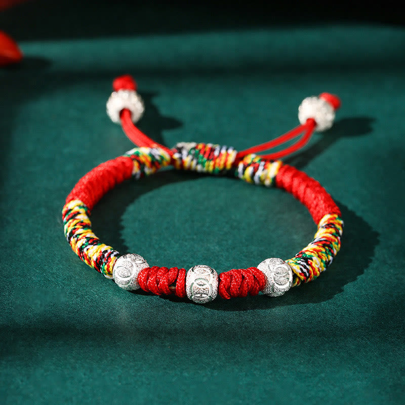 EverestArtStudios 925 Sterling Silver King Kong Knot Multicolored Red String Strength Handmade Braided Kids Child Bracelet