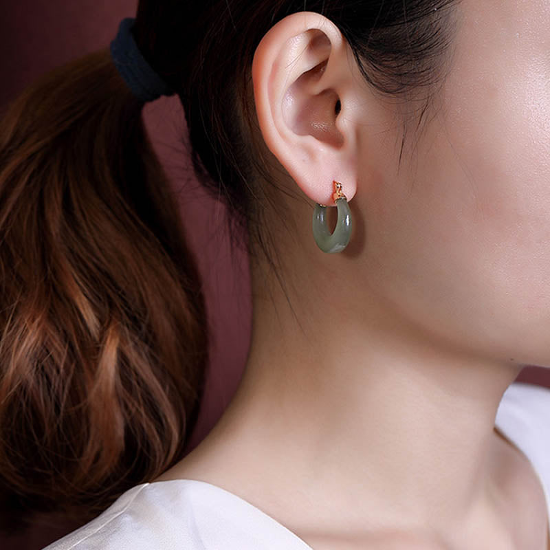 EverestArtstudios Round Jade Cyan Jade Prosperity Luck Drop Earrings