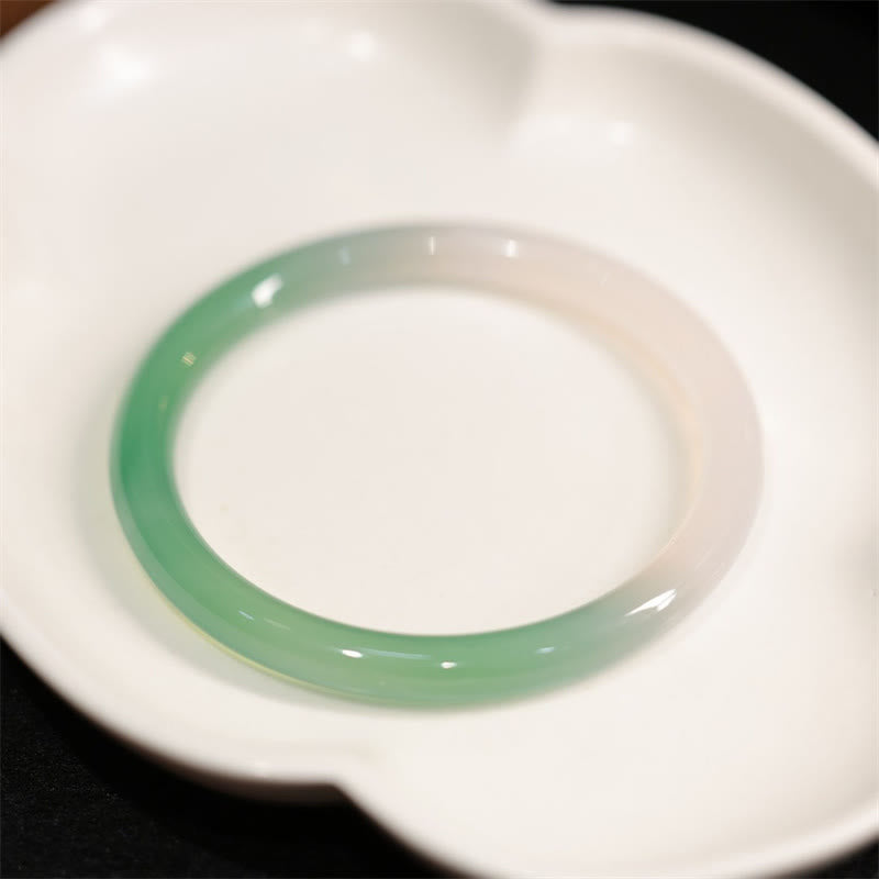 EverestArtstudios Natural White And Green Chalcedony Agate Positive Cuff Bracelet Bangle