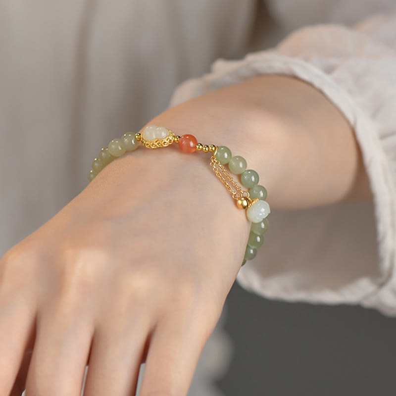 EverestArtstudios 925 Sterling Silver Hetian Jade Gourd Lotus Abundance Luck Bracelet