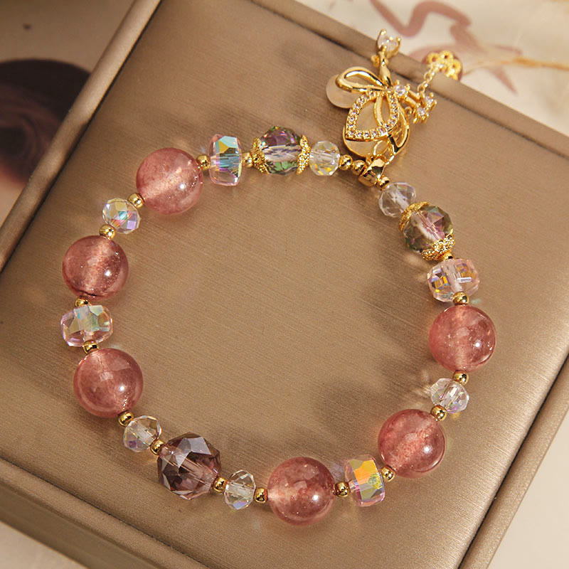 EverestArtStudios Genuine Strawberry Quartz Therapeutic Uplifting Butterfly Pendant Bracelet