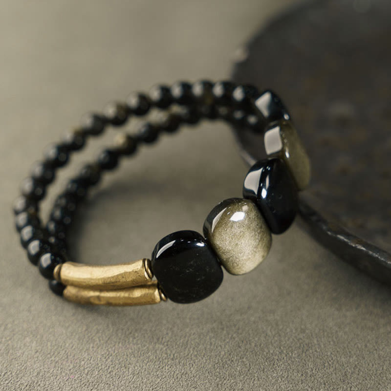 EverestArtstudios Black Obsidian Gold Sheen Obsidian Strengthen Bracelet