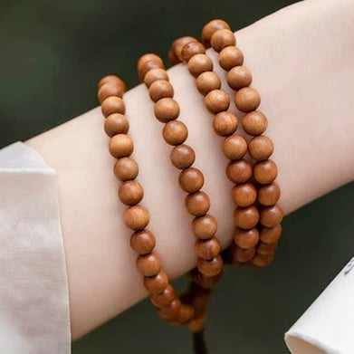 Premium Old Indian Sandalwood 108-Bead Mala Bracelet / Necklace – 0.24”, 0.31”, 0.39”, Calming & Meditation