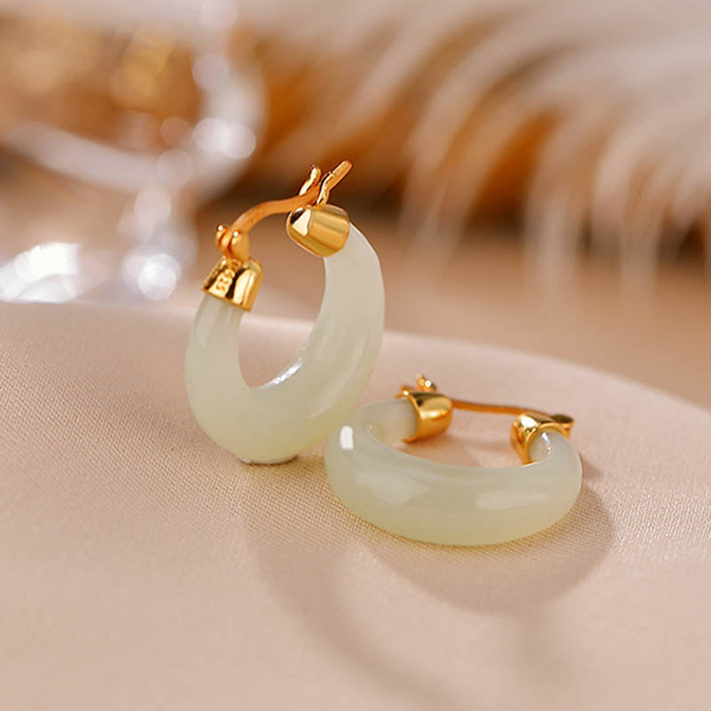 EverestArtstudios Round Jade Cyan Jade Prosperity Luck Drop Earrings