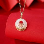 EverestArtstudios 925 Sterling Silver Hetian White Jade Lotus Flower Blessing Necklace Pendant