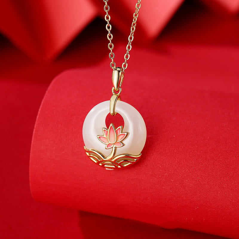 EverestArtstudios 925 Sterling Silver Hetian White Jade Lotus Flower Blessing Necklace Pendant