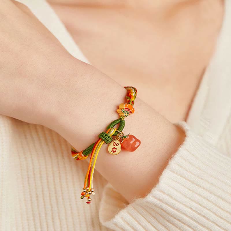 EverestArtStudios Persimmon Red Agate Strength Reincarnation Knot Braid String Bracelet