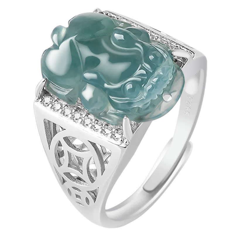 EverestArtstudios 925 Sterling Silver Fengshui Wealth Prosperity Jade PiXiu Luck Ring