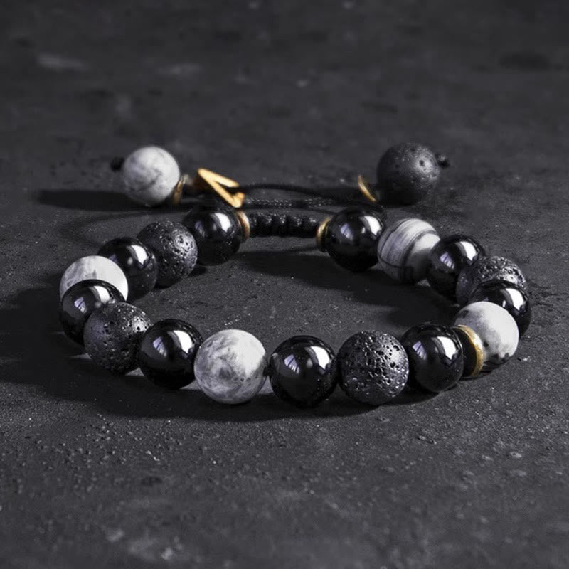 EverestArtStudios Black Obsidian Volcanic Stone Yin Yang Power Bracelet