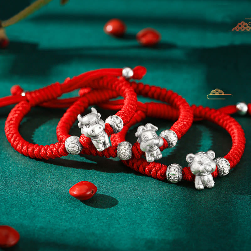 EverestArtStudios 999 Sterling Silver Chinese Zodiac Red Cord Fortune Handcrafted Children's Bracelet