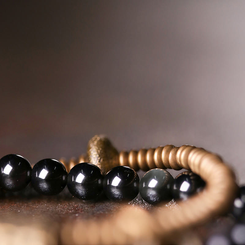 EverestArtstudios Rainbow Obsidian Copper Inner Peace Healing Double Layer Bracelet