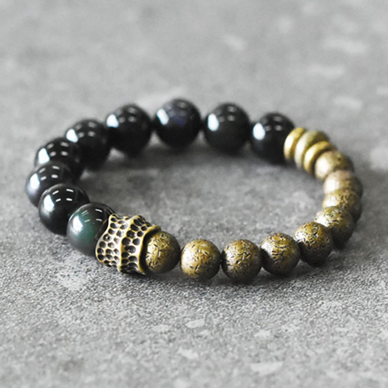 EverestArtstudios Rainbow Obsidian Copper Bead Positive Transformation Bracelet