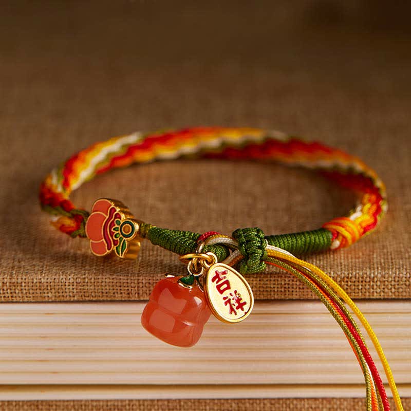 EverestArtStudios Persimmon Red Agate Strength Reincarnation Knot Braid String Bracelet