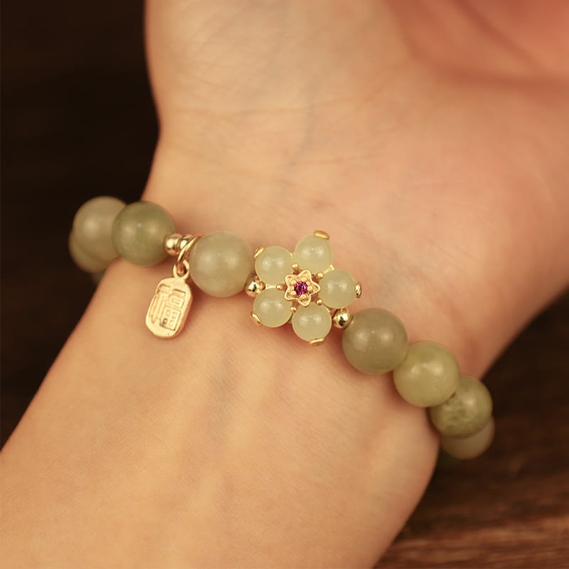 EverestArtStudios Green Jade Blossom Fu Symbol Fortune Bracelet