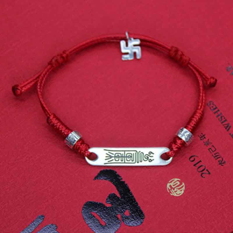 EverestArtStudios 925 Sterling Silver Red Cord Fortune Resilience Woven Bracelet