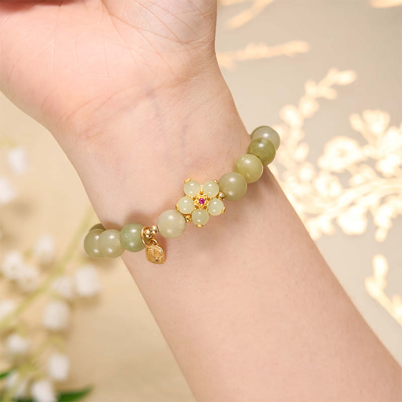 EverestArtStudios Green Jade Blossom Fu Symbol Fortune Bracelet