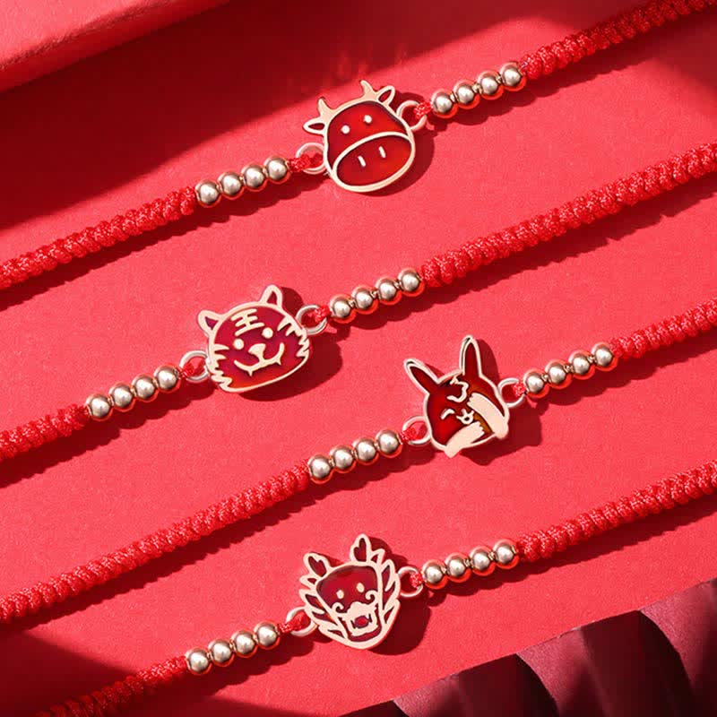 EverestArtStudios 925 Sterling Silver Chinese Zodiac Luck Faith Discolor Red String Bracelet