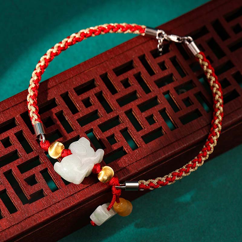 EverestArtStudios Chinese Zodiac Jade Prosperity Red String Bracelet Anklet