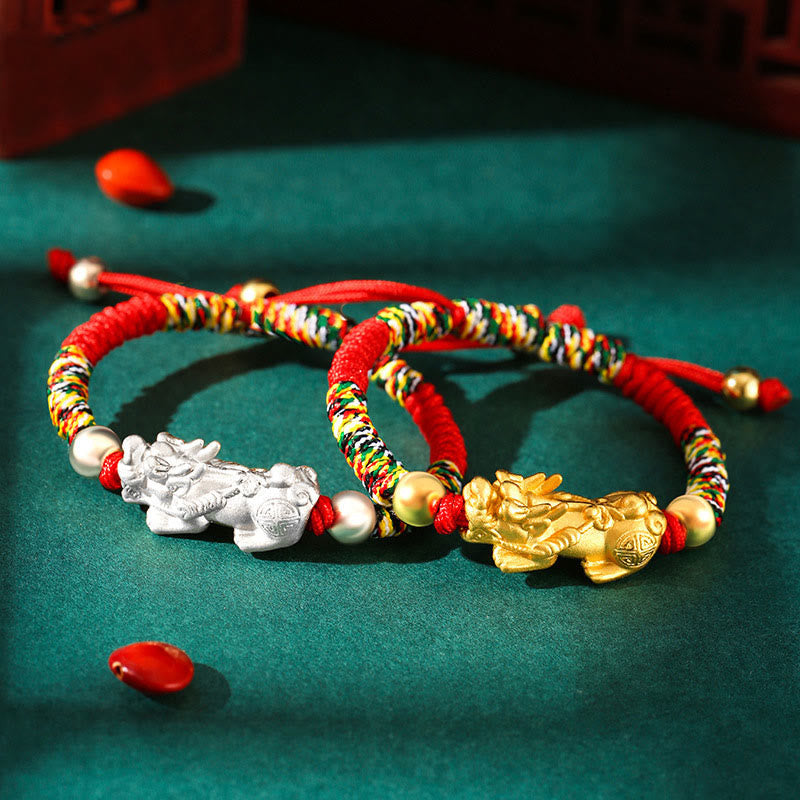 EverestArtStudios 999 Sterling Silver PiXiu Wealth King Kong Knot String Braided Kids Child Bracelet