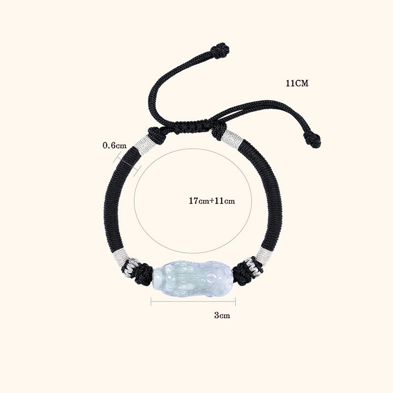 EverestArtstudios Handmade Natural Jade PiXiu Luck Prosperity Braided String Bracelet