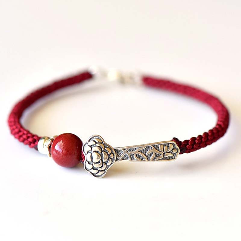 EverestArtStudios 925 Sterling Silver Cinnabar Blessing String Bracelet