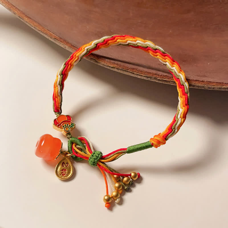EverestArtStudios Persimmon Red Agate Strength Reincarnation Knot Braid String Bracelet