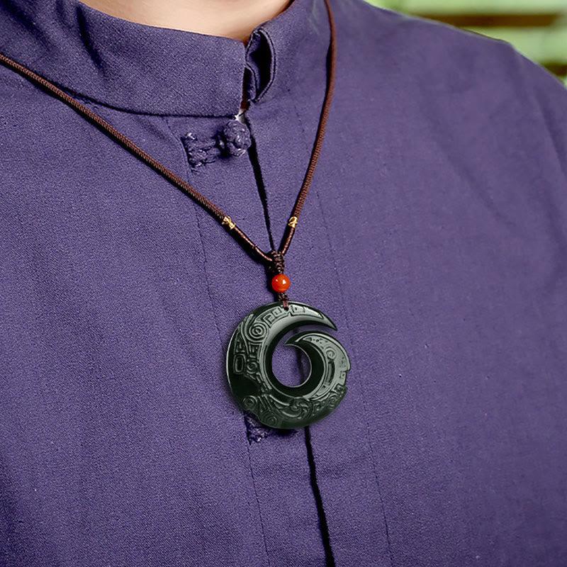 EverestArtstudios One's Luck Improves Design Patern Natural Hetian Cyan Jade Success Necklace Pendant