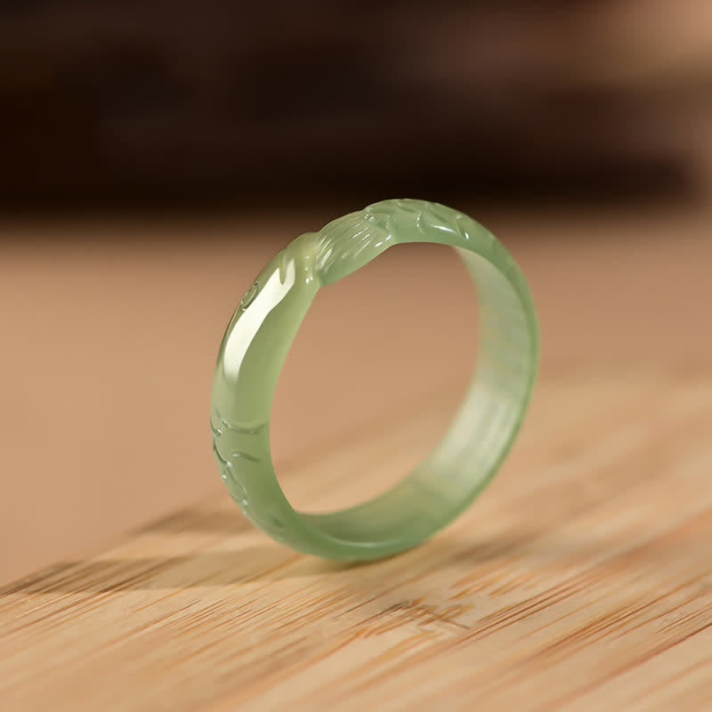 EverestArtstudios Hetian White Jade Cyan Jade Koi Fish Success Luck Ring