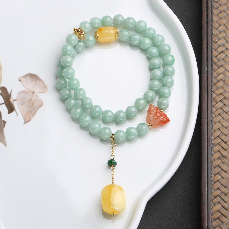 EverestArtstudios 925 Sterling Silver Natural Jade Amber Butterfly Luck Abundance Bracelet