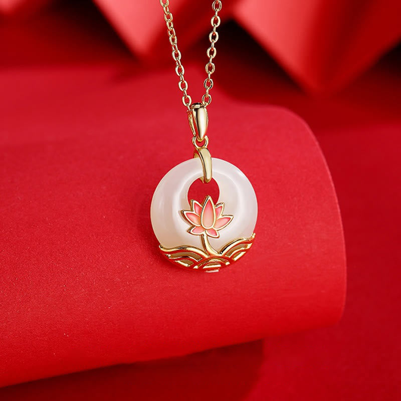 EverestArtstudios 925 Sterling Silver Hetian White Jade Lotus Flower Blessing Necklace Pendant