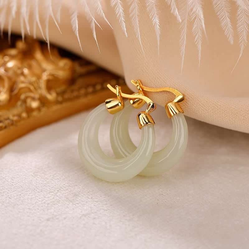 EverestArtstudios Round Jade Cyan Jade Prosperity Luck Drop Earrings