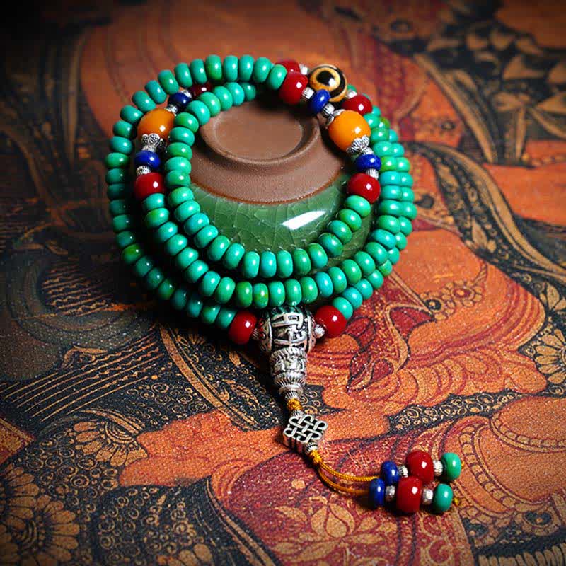EverestArtStudios 108 Mala Beads Tibetan Turquoise Dzi Bead Protection Bracelet