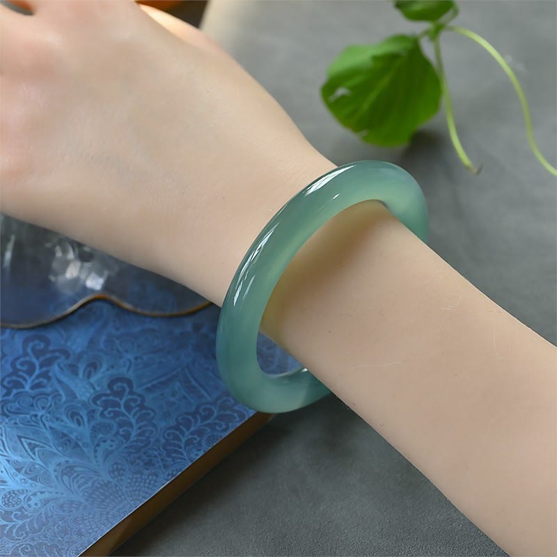 EverestArtstudios Natural Green Chalcedony Strength Bangle Bracelet