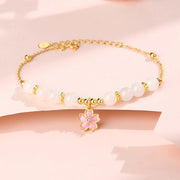 EverestArtstudios 925 Sterling Silver Hetian White Jade Cherry Blossom Protection Bracelet