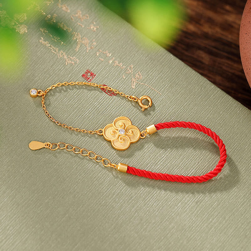 EverestArtStudios 925 Sterling Silver Plated Gold Four Leaf Clover Zircon Luck Bracelet