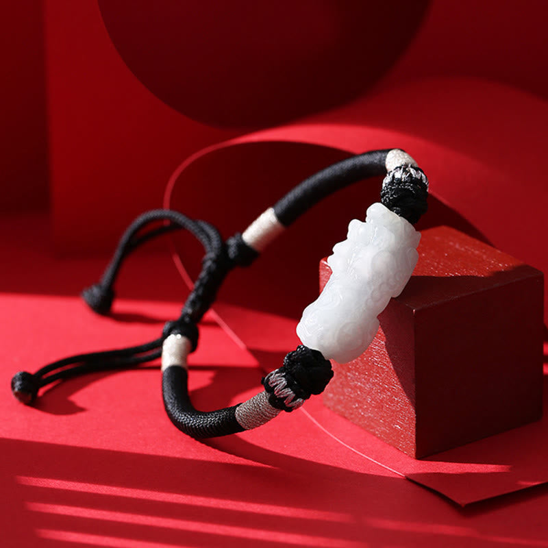 EverestArtstudios Handmade Natural Jade PiXiu Luck Prosperity Braided String Bracelet